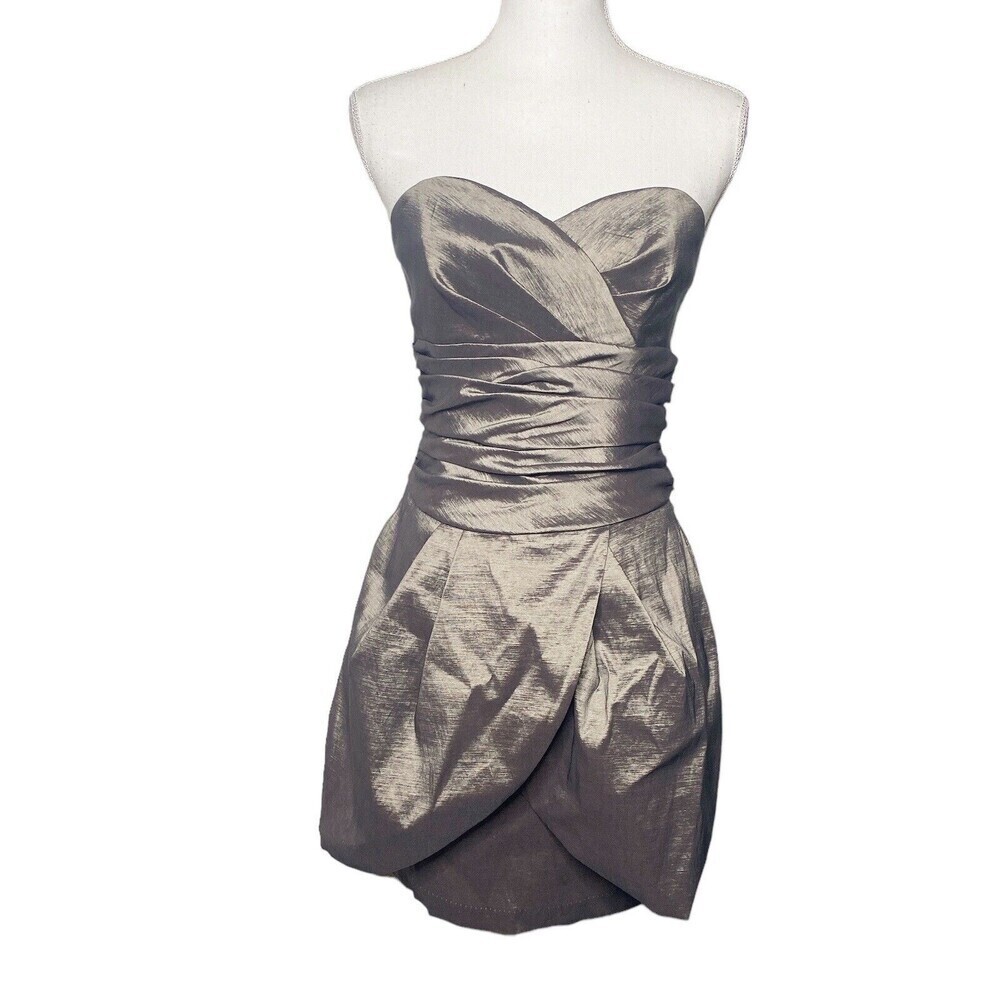 Jessica McClintock Women Mini Dress Metallic Strapless Sz 6 Homecoming Formal